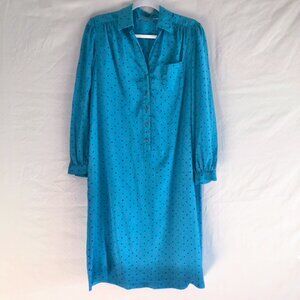 Vintage Teal Polka Dot Silky Midi Dress